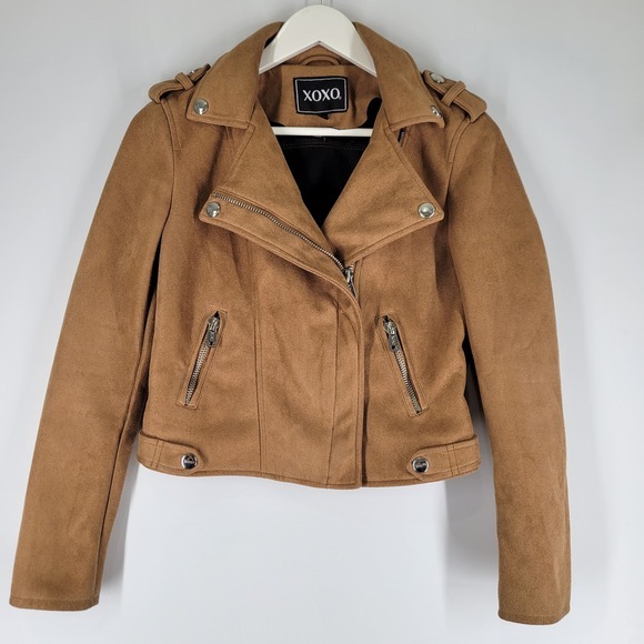 XOXO Jackets & Blazers - XOXO Womens Brown Faux Suede Moto Jacket Size S